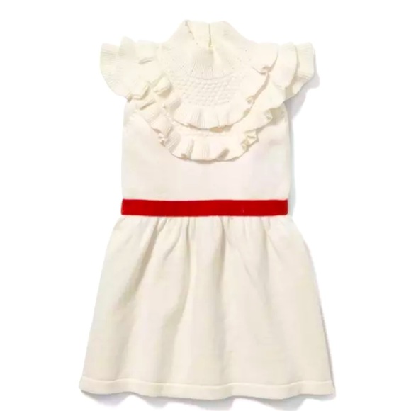 Janie and Jack Ivory Velvet Belt Sweater Dress 8 Holiday Ruffle Christmas - Picture 1 of 7